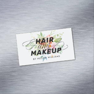 Farbenfrohes Blumenbouquet auf blauem Haar & Make- Magnetische Visitenkarte