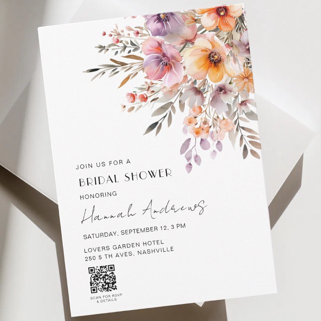 Farbenfrohes Blumenbouquet QR-Code Brautparty Einladung (Colorful Flower Bouquet QR Code Bridal Shower Invitation)