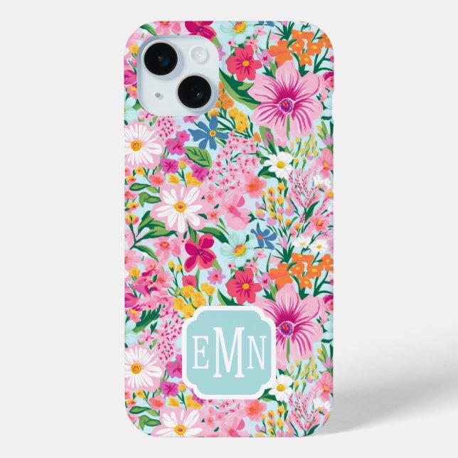 Farbenfrohes Blumengarten-Monogramm Case-Mate iPhone Hülle (Rückseite)