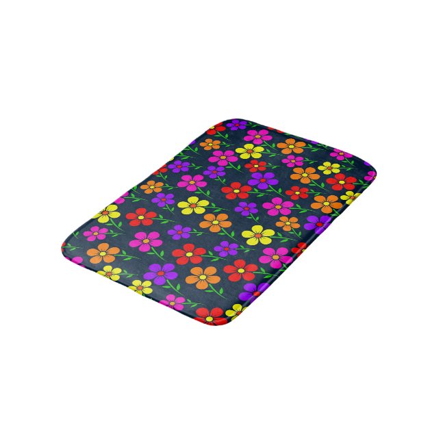 Farbenfrohes Blumenmuster Badematte (Schrägansicht)