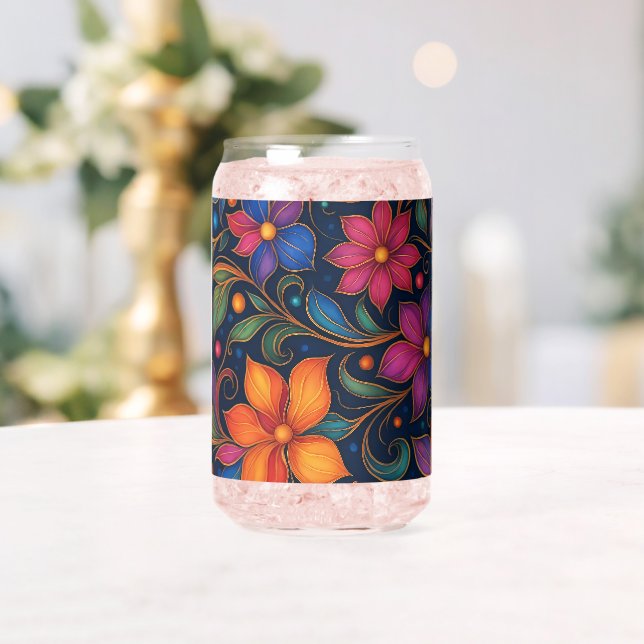 Farbenfrohes Blumenmuster Dekorativ | Lebendiges Z Dosenglas (Insitu (Hochzeit))