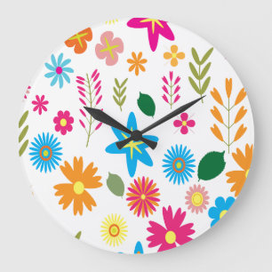 Farbenfrohes Blumenmuster Große Wanduhr