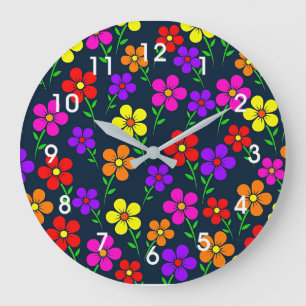 Farbenfrohes Blumenmuster Große Wanduhr
