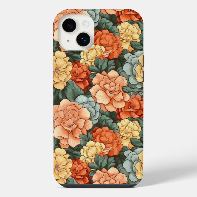 Farbenfrohes Blumenmuster iPhone 14 Plus Hülle (Rückseite)