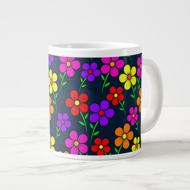 Farbenfrohes Blumenmuster Jumbo-Tasse (Vorderseite Rechts)