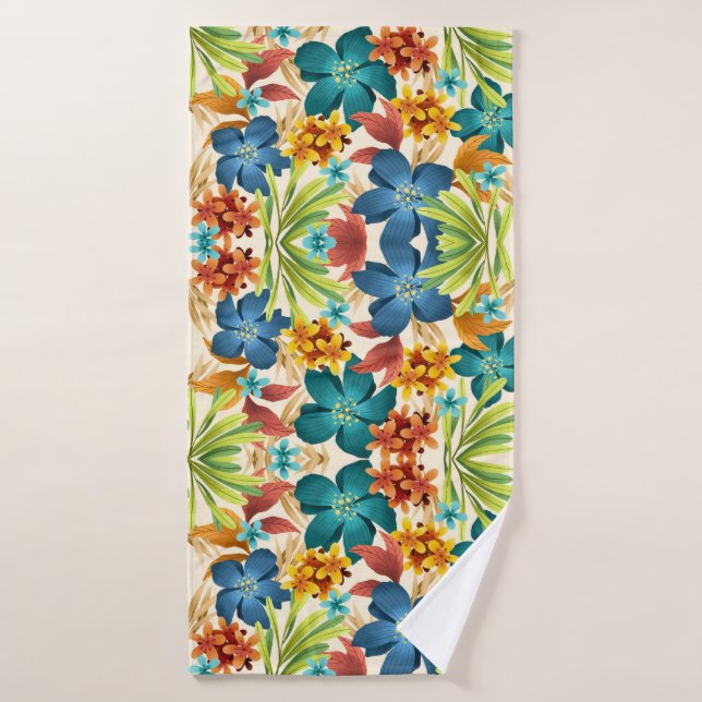 Farbenfrohes Blumenmuster mit Blau Badehandtuch (Badehandtuch)