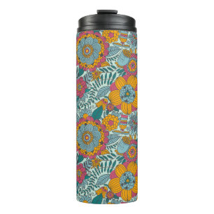 Farbenfrohes Blumenmuster Thermosbecher