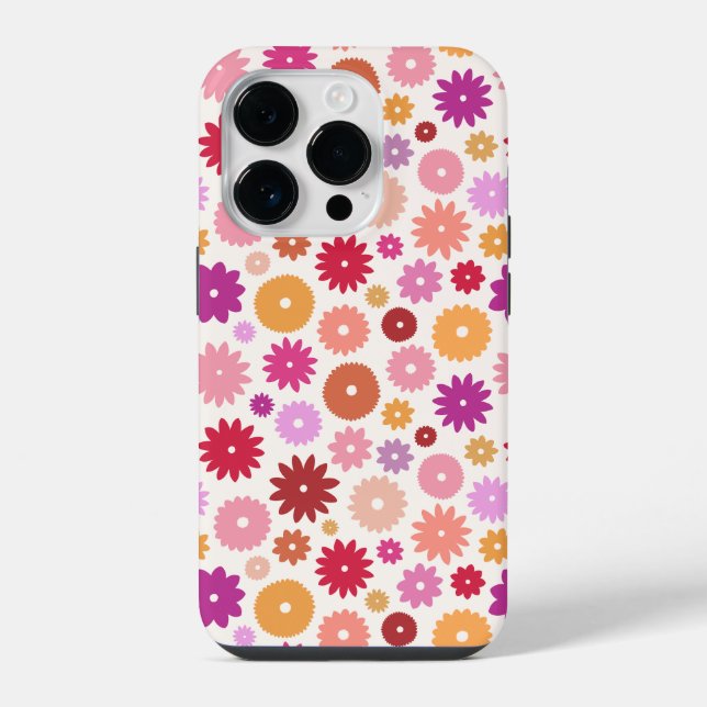 Farbenfrohes Blumenmuster wiederholt sich iPhone 14 Pro Hülle (Rückseite)