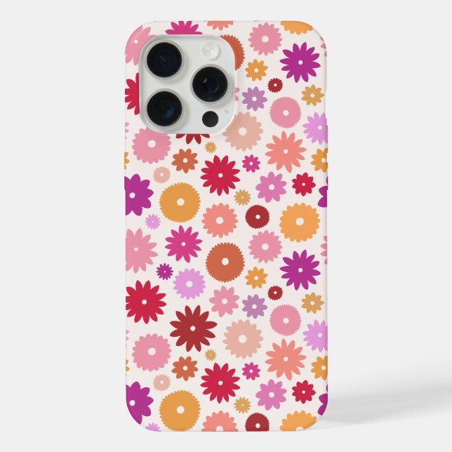 Farbenfrohes Blumenmuster wiederholt sich iPhone 15 Pro Max Hülle (Rückseite)
