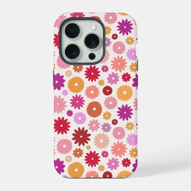 Farbenfrohes Blumenmuster Wiederholung iPhone 15 Pro Hülle (Rückseite)