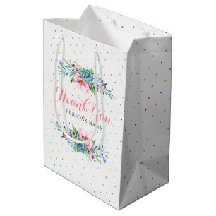Farbenfrohes Blumenstrauß-Rahmen-Tank-You-Design Mittlere Geschenktüte