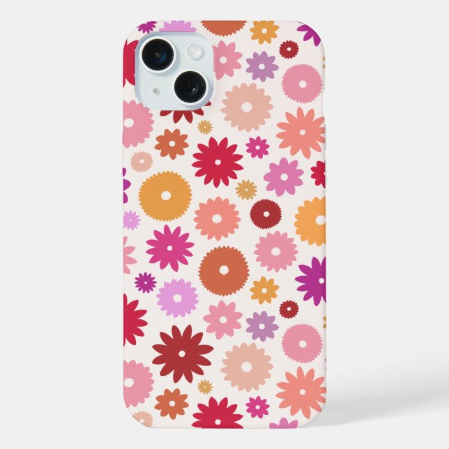 Farbenfrohes Blütenmuster iPhone 15 Plus Hülle (Rückseite)