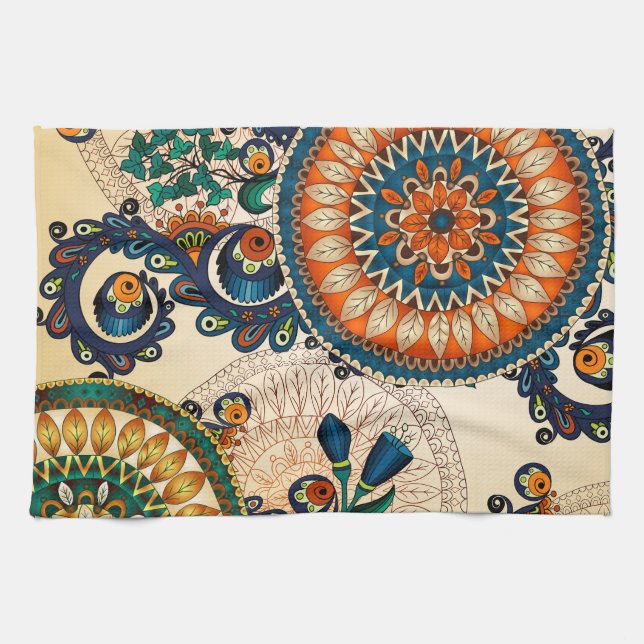 Farbenfrohes Bohemian Boho MOD Hippie Chic Muster Handtuch (Horizontal)