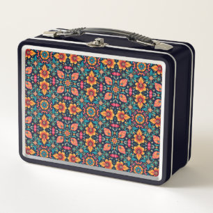 Farbenfrohes Boho-Blumenmuster Elegante Symmetrie Metall Brotdose