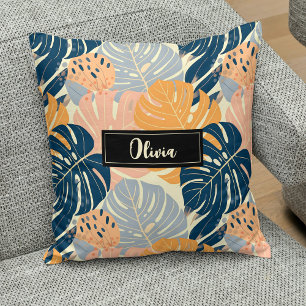 Farbenfrohes Boho-Tropenblätter-Muster Kissen