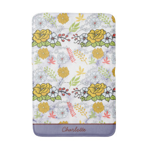 Farbenfrohes botanisches Blumenmuster personalisie Badematte