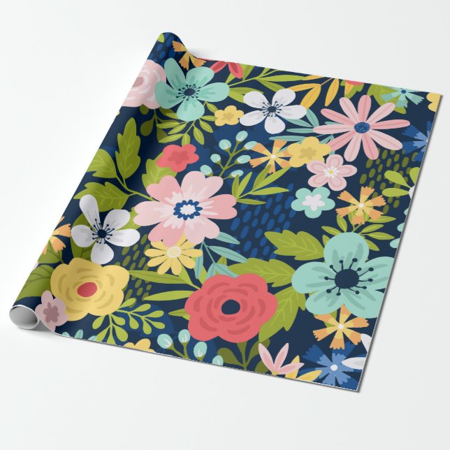Farbenfrohes botanisches Muster Geschenkpapier (Ungerollt)