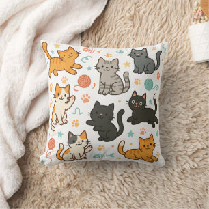 Farbenfrohes Cartoon-Katzen-Kissen – Spielmuster  Kissen