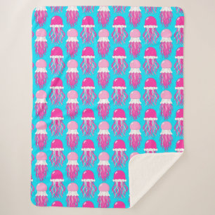 Farbenfrohes Cartoon-Rosa-Quallenmuster Sherpadecke