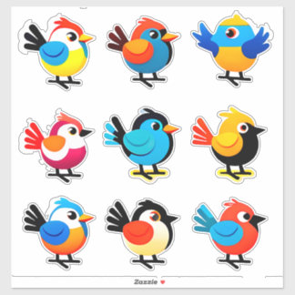 Farbenfrohes Cartoon-Vogel-Sticker-Set Aufkleber
