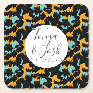 Farbenfrohes Cheetah-Druck Muster Moderne Hochzeit Rechteckiger Pappuntersetzer