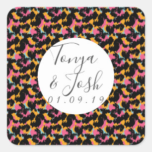 Farbenfrohes Cheetah-Druckmuster Moderne Hochzeit Quadratischer Aufkleber