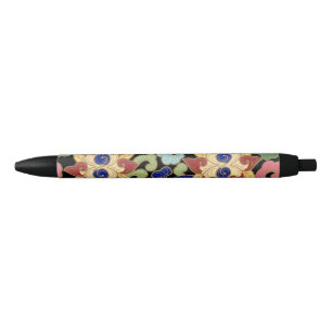 Farbenfrohes Chinoiserie-Blumenmuster auf Schwarz Kugelschreiber