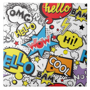 Farbenfrohes Comic-Pop-Art-Sprechblasenmuster Fliese