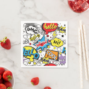 Farbenfrohes Comic-Pop-Art-Sprechblasenmuster Serviette