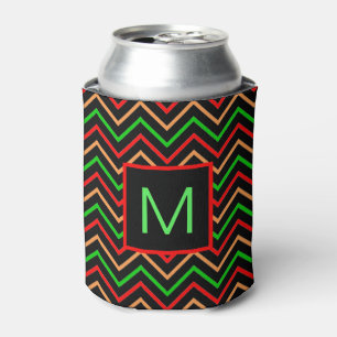 Farbenfrohes Cool Chevron auf schwarzem Monogramm Dosenkühler