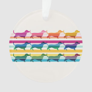 Farbenfrohes Dachshund-Muster Retro-Streifen Ornament