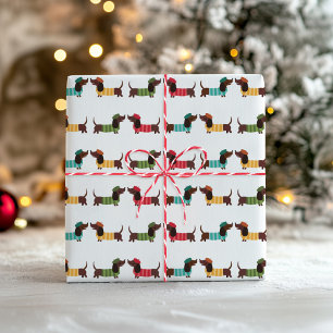 Farbenfrohes Dachshund-Weihnachtsmuster Geschenkpapier