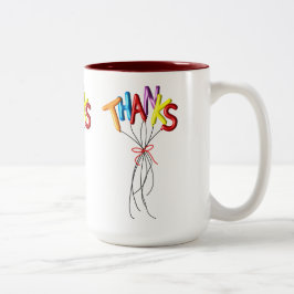 Farbenfrohes "Danke" buchstabiert von Luftballons Zweifarbige Tasse