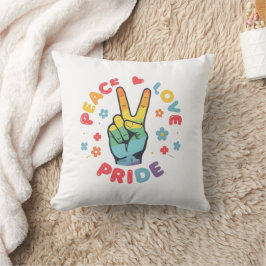 Farbenfrohes Design mit Frieden, Liebe und Stolz H Kissen
