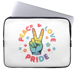 Farbenfrohes Design mit Frieden, Liebe und Stolz H Laptopschutzhülle