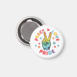 Farbenfrohes Design mit Frieden, Liebe und Stolz H Magnet