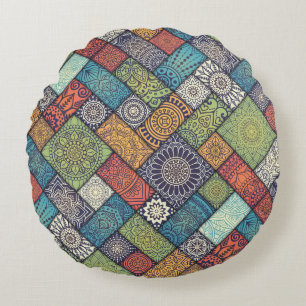 Farbenfrohes Diagonales Muster Rundes Kissen