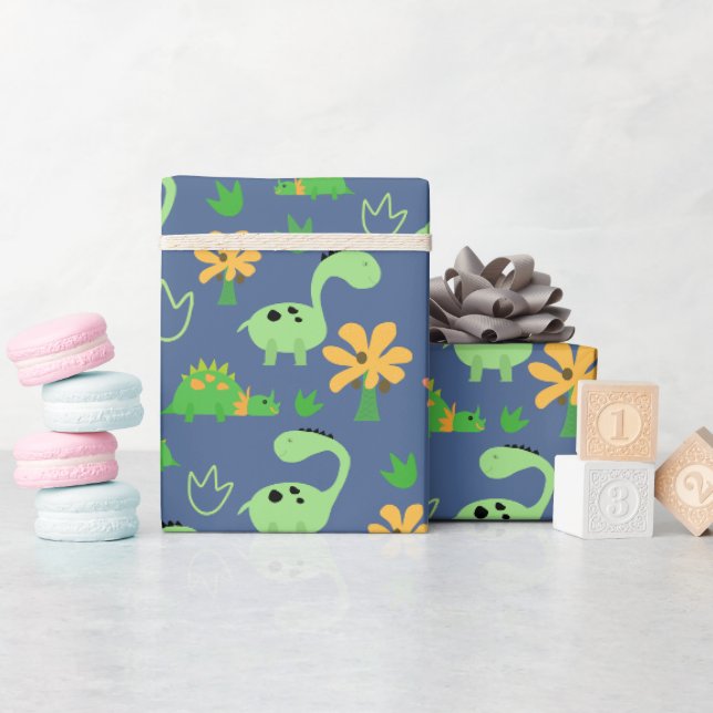 Farbenfrohes Dinosaurier-Muster  Geschenkpapier (Babyparty)