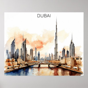 Farbenfrohes Dubai UAE Aquarell Poster