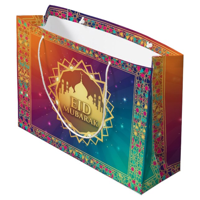 Farbenfrohes Eid Große Geschenktüte (Rückseite Schrägansicht)