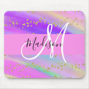 Farbenfrohes Einhorn Regenbogen Gold Glitter Monog Mousepad