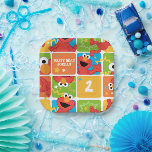 Farbenfrohes Elmo-Rastermuster Pappteller