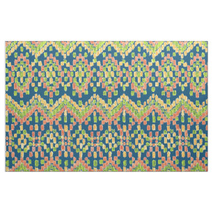 Farbenfrohes ethnisches Ikat-Muster auf Blau Stoff