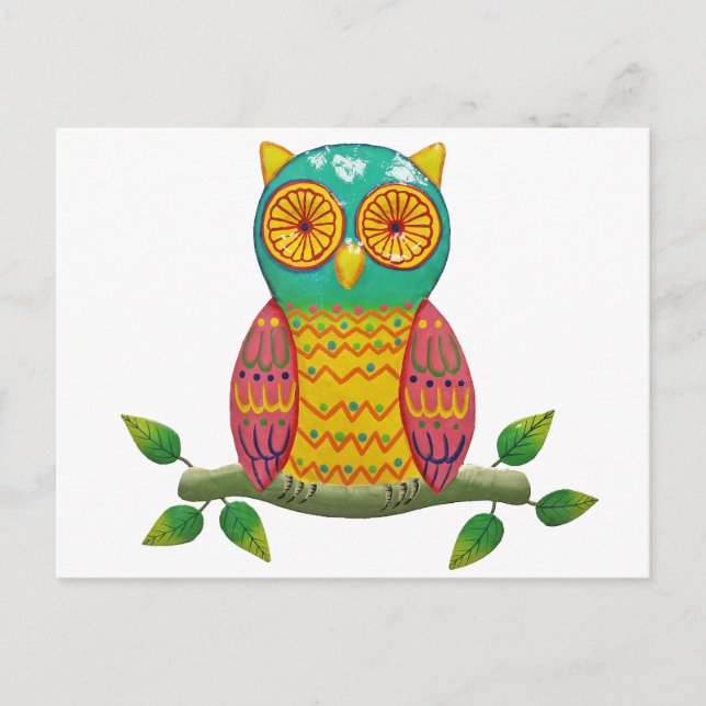 farbenfrohes Eulendesign im Retro-Stil Postkarte (Vorderseite)
