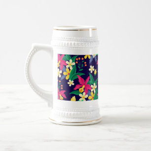 Farbenfrohes exotisches Blumen-Blatt-Muster-23021 Bierglas
