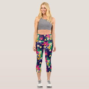 Farbenfrohes exotisches Blumen-Blatt-Muster-23021 Capri Leggings