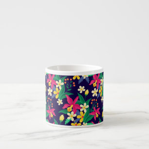 Farbenfrohes exotisches Blumen-Blatt-Muster-23021 Espressotasse