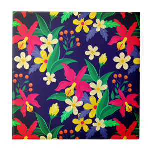 Farbenfrohes exotisches Blumen-Blatt-Muster-23021 Fliese