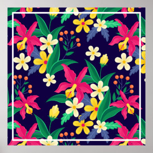 Farbenfrohes exotisches Blumen-Blatt-Muster-23021 Poster