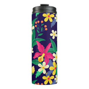 Farbenfrohes exotisches Blumen-Blatt-Muster-23021 Thermosbecher